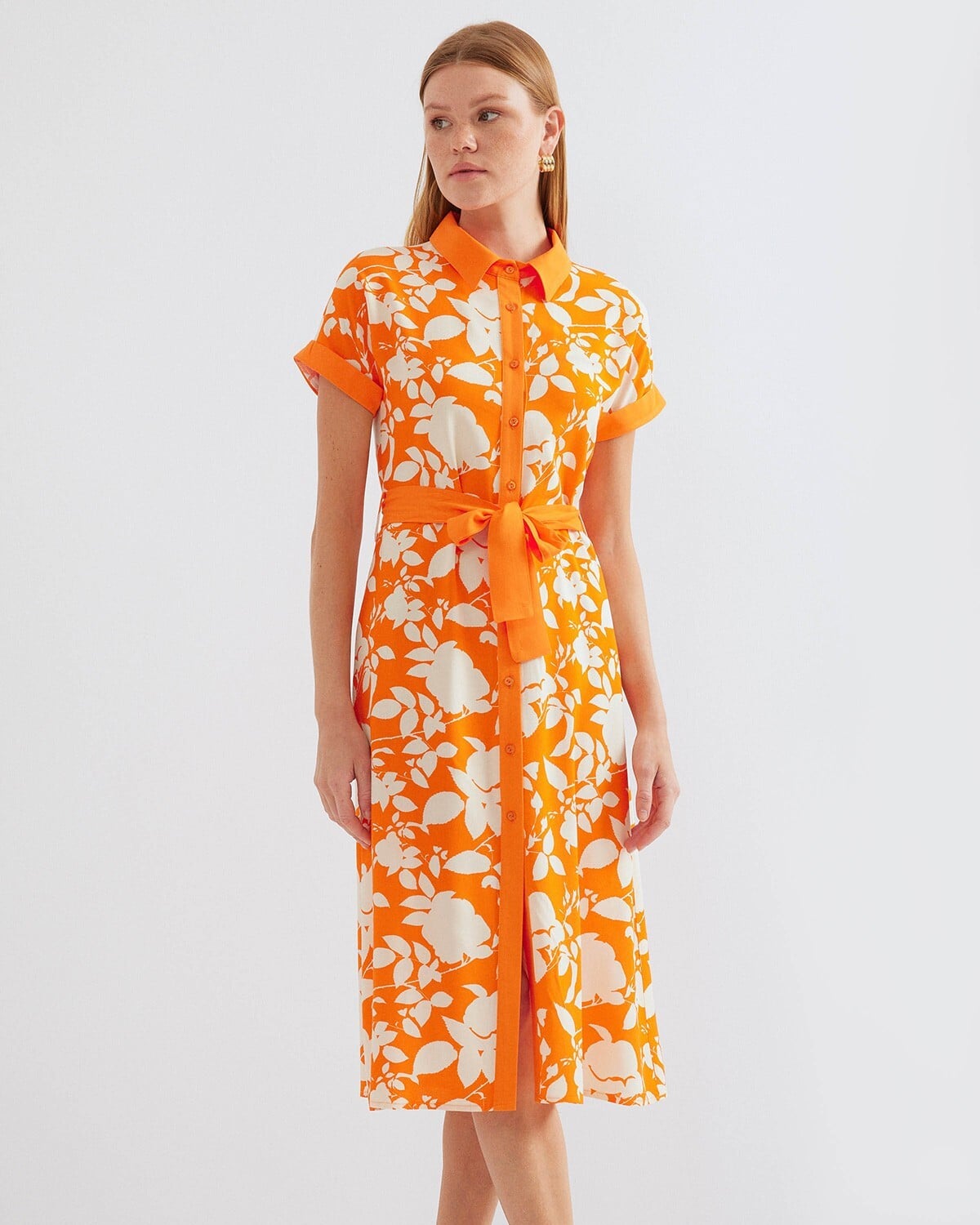 Orange Floral Shirt Dress for Women - Bigdart - by Peralane