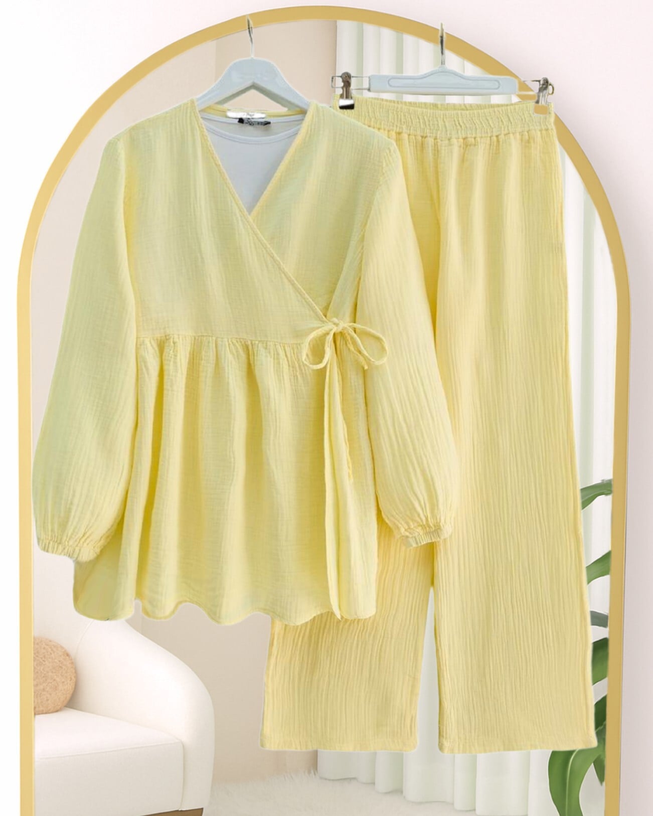 Women's Wrap Top and Wide-Leg Trouser Co-ord Set in Yellow - Podyumplus - by Peralane - photo 2