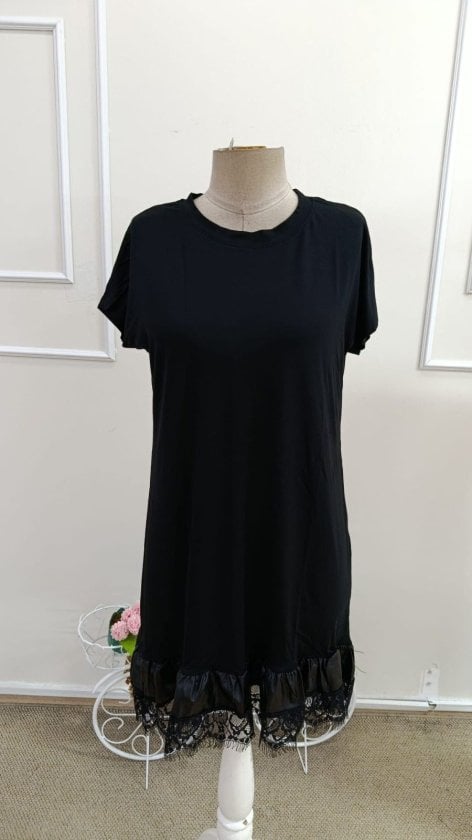 Women's Short-Sleeved Crew Neck Dress with Lace Detail - Janes - by Peralane - photo 4