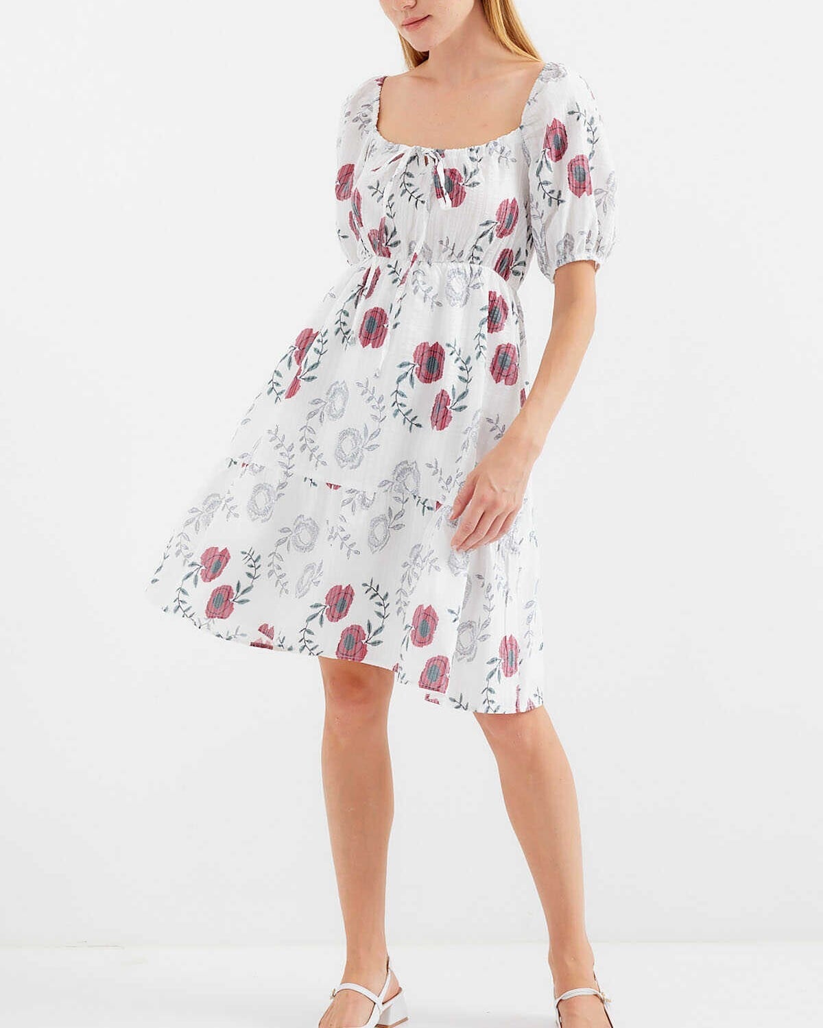 Patterned Mini Flared Dress in Ecru - Bigdart - by Peralane - photo 3
