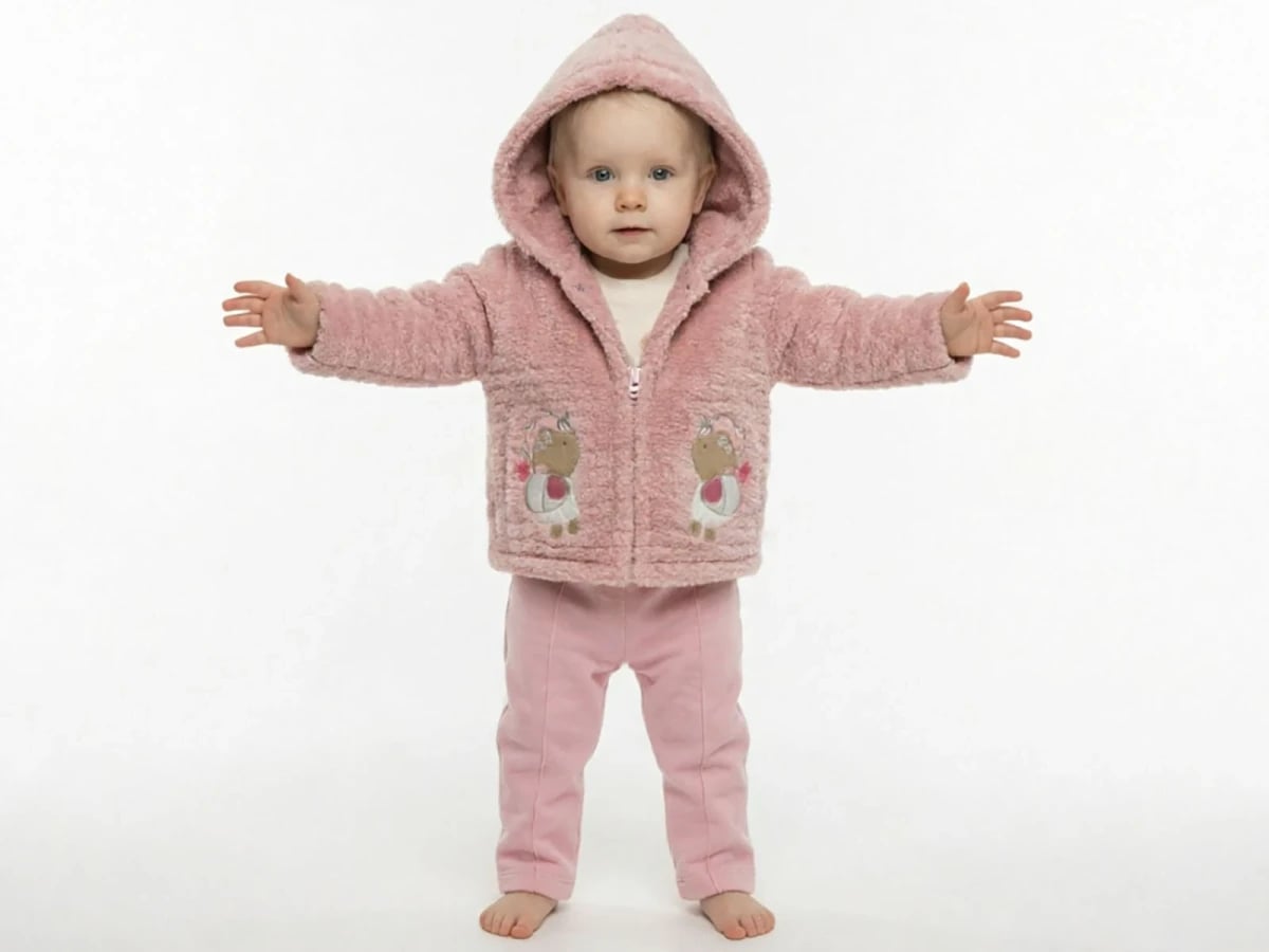 Plush Hooded Jacket and Trousers Baby Set in Dusty Pink - Elci Baby - by Peralane