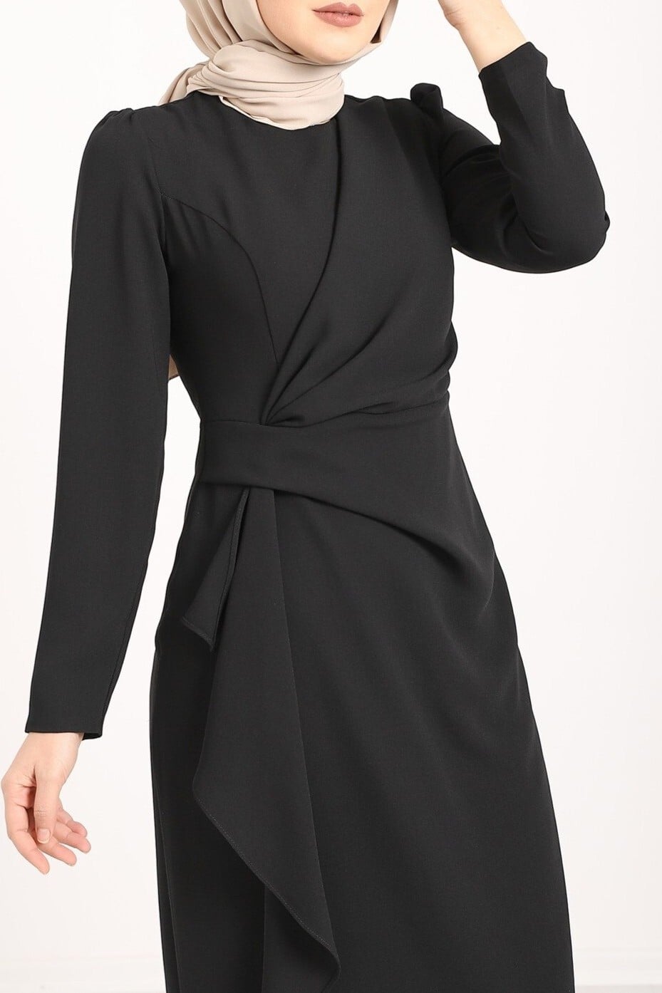 Black Draped Wrap Dress with Asymmetric Hem - Podyumplus - by Peralane - photo 5