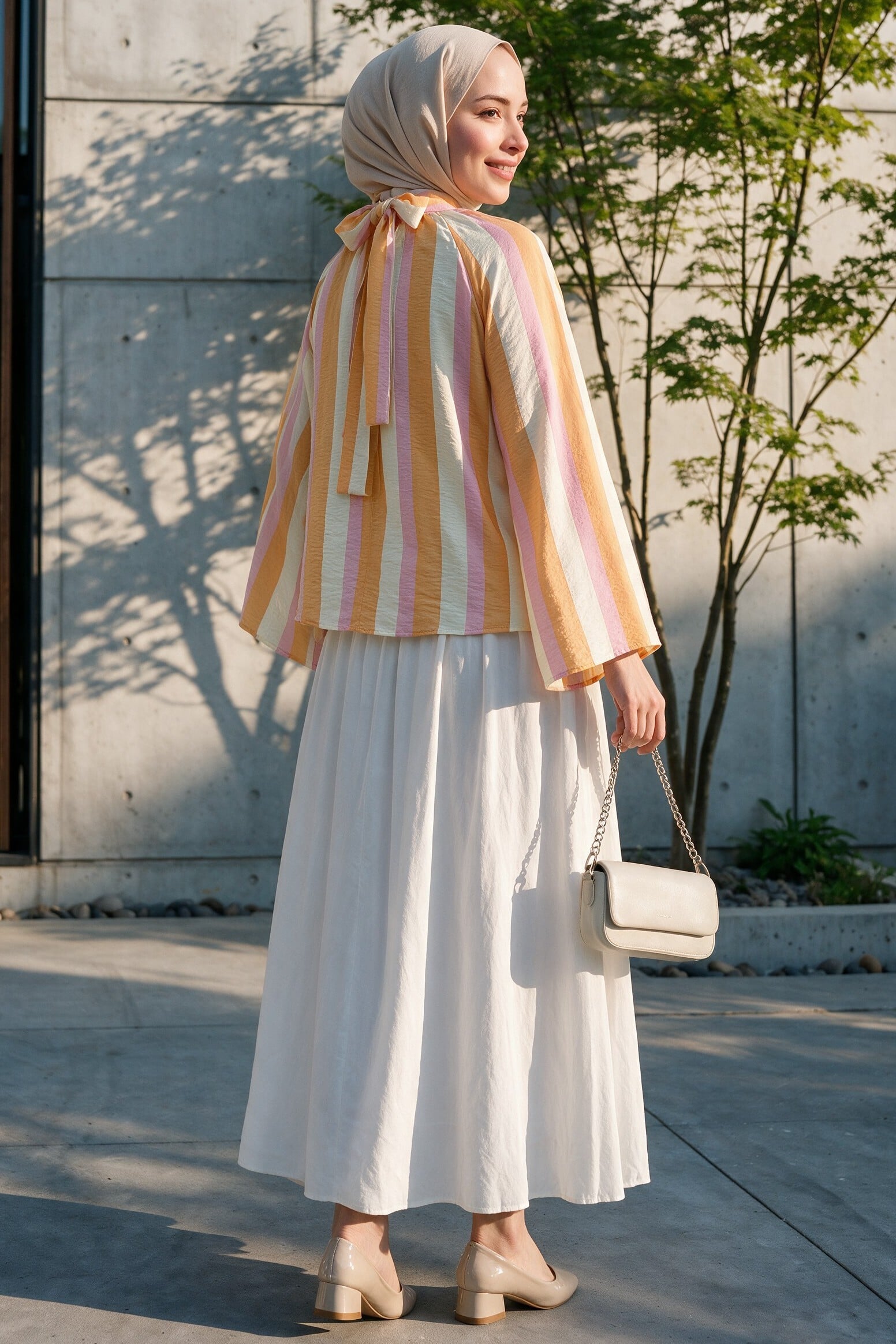 Back-Tie Spanish Sleeve Thick Striped Loose Blouse - Orange - Podyumplus - by Peralane - photo 4