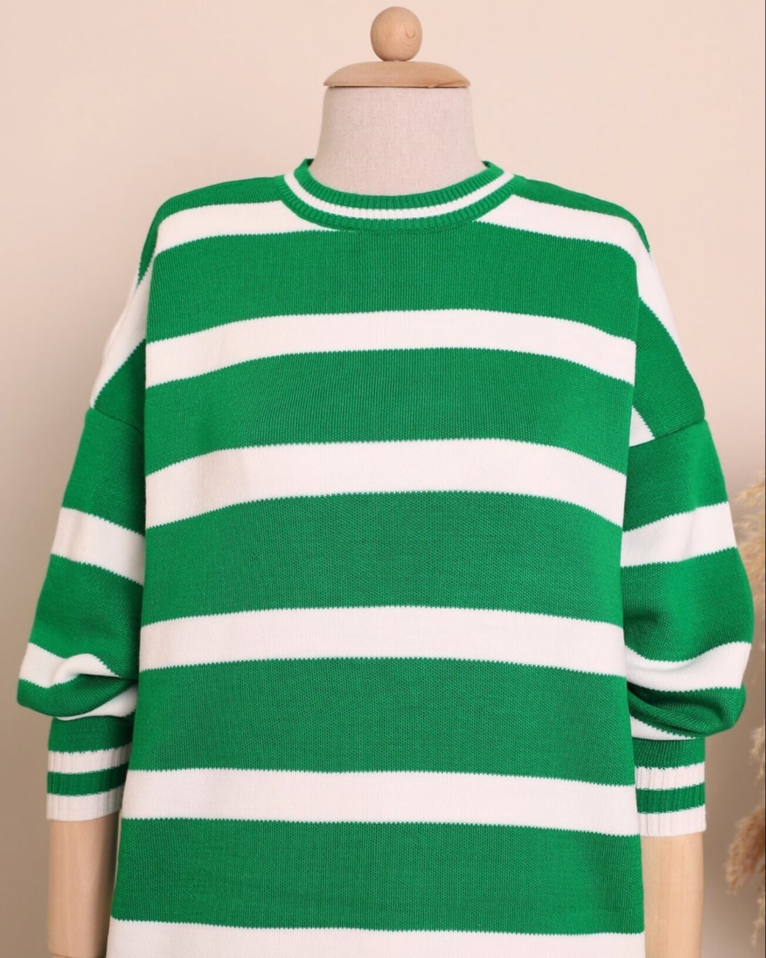 Striped Winter Modest Knit Tunic - Green - Podyumplus - by Peralane - photo 4