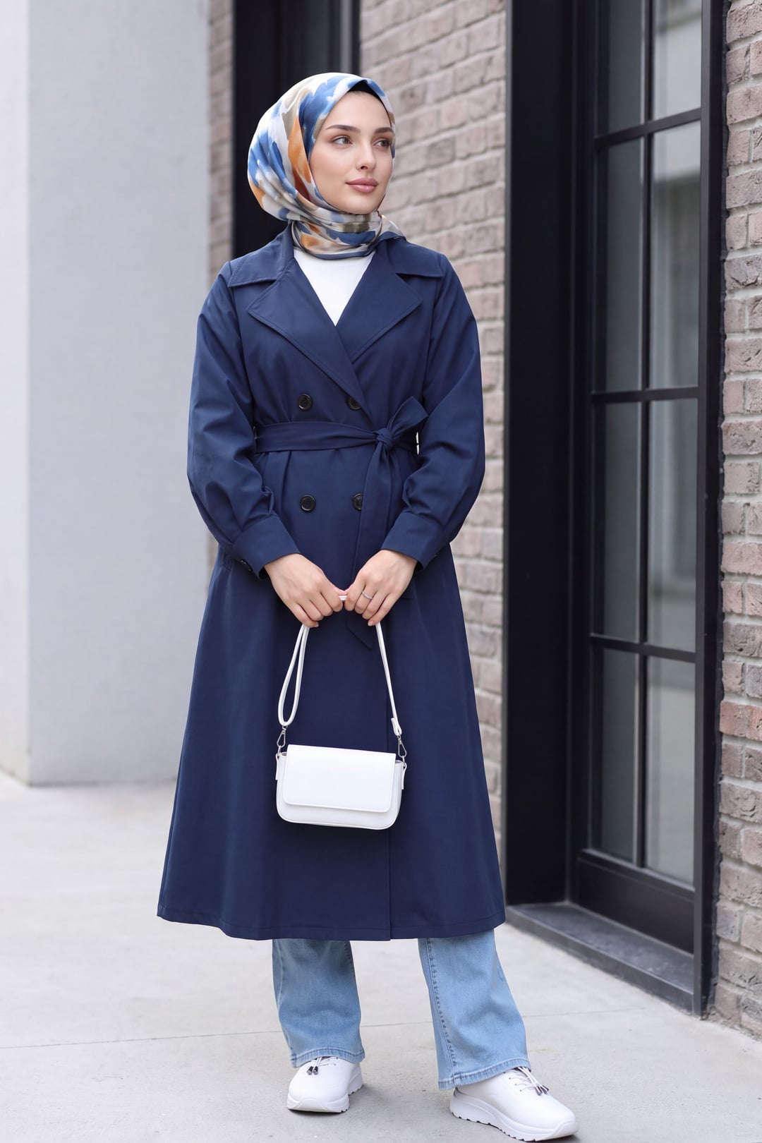 Oversize Belted Trench Coat with Balloon Sleeves - Navy - Podyumplus - by Peralane - photo 5