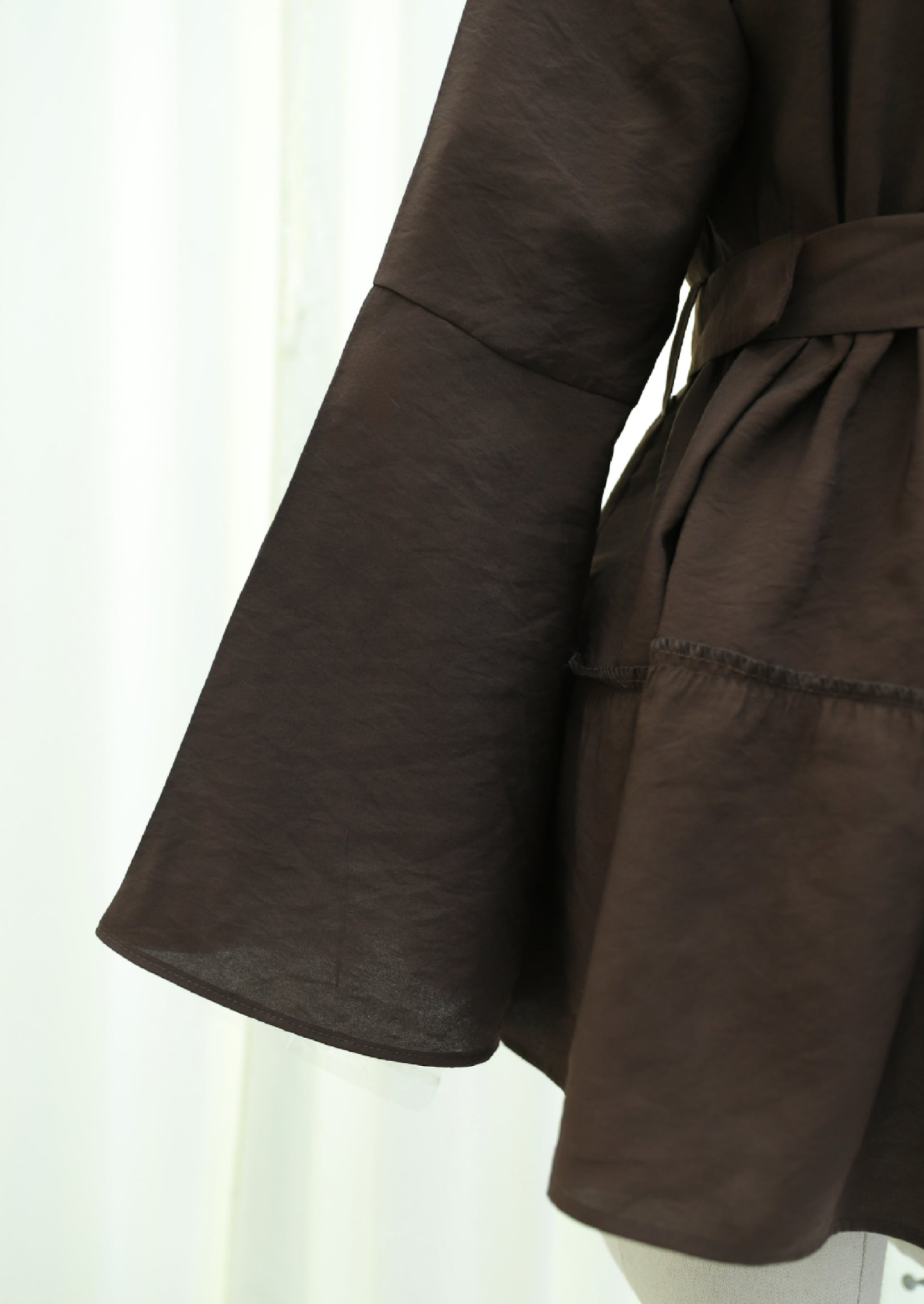 Buckle Belt Wrap Neck Panel Polyviscose Tunic - Dark Brown - Podyumplus - by Peralane - photo 8