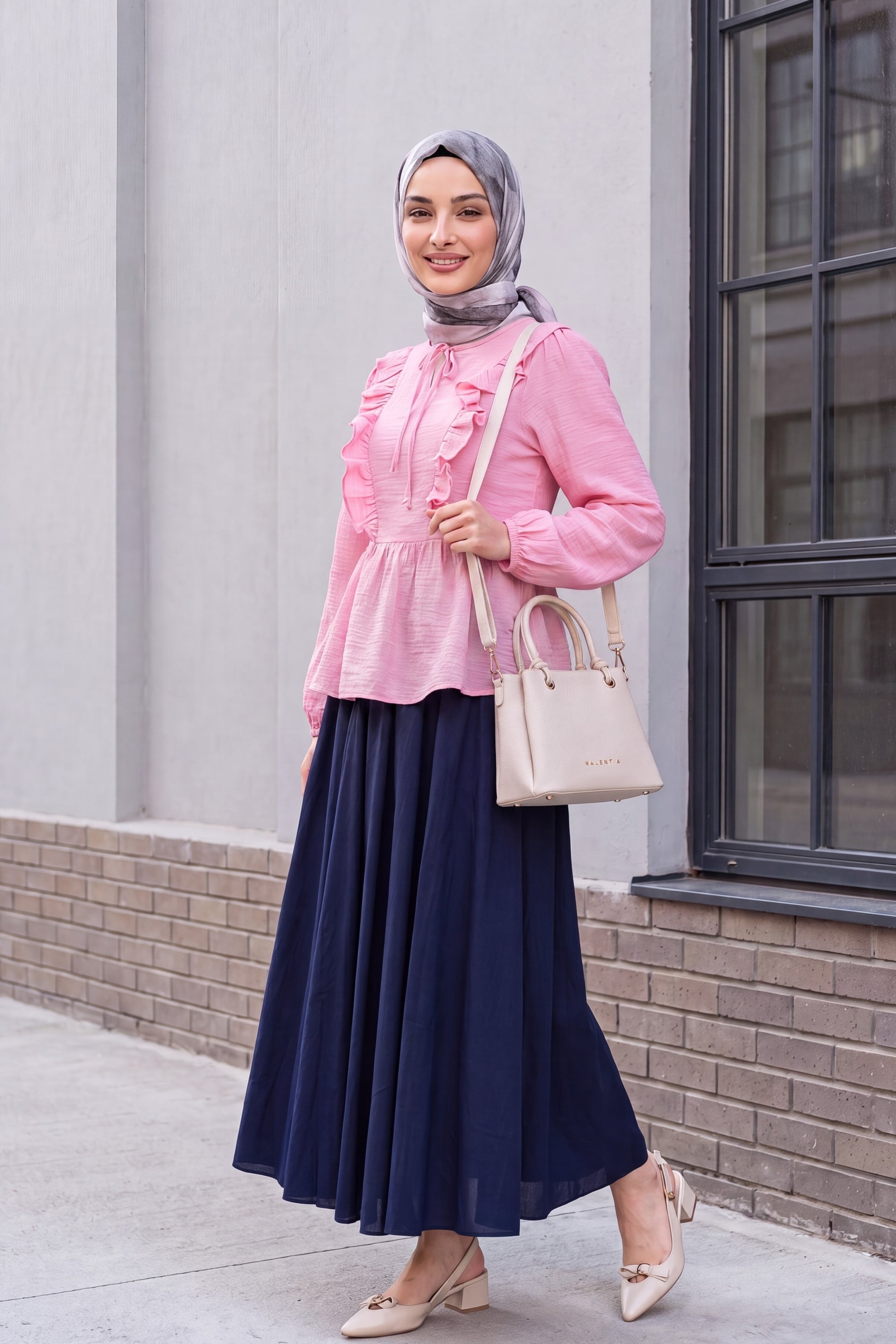 Tie-Neck Ruffle-Front Crinkle Blouse - Pink - Podyumplus - by Peralane - photo 4