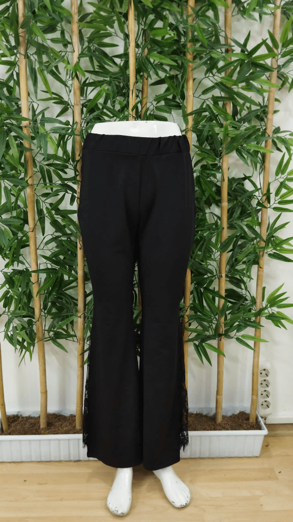 Women's Black Flared Lace Detail High Waist Trousers - Janes - by Peralane - photo 5