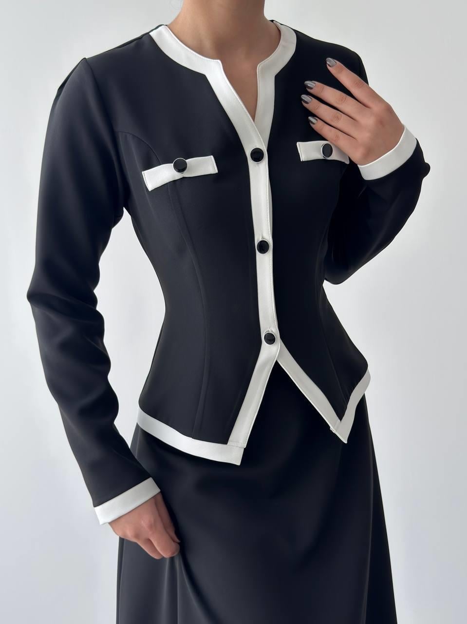 Rax Button Detail Blazer and Skirt Set in Black - Etika - by Peralane - photo 8