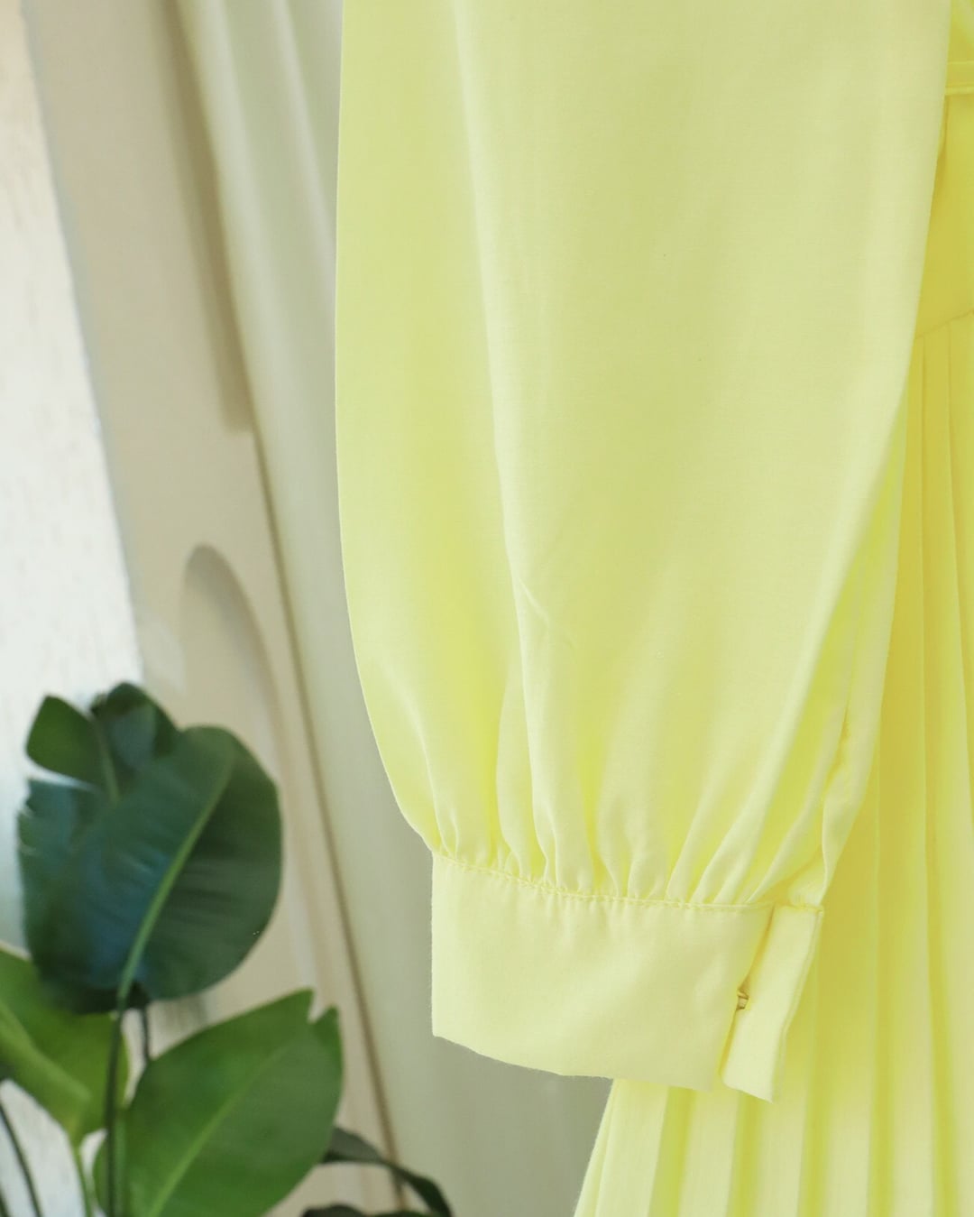 Half Button Tie Waist Pleated Tunic - Light Yellow - Podyumplus - by Peralane - photo 6