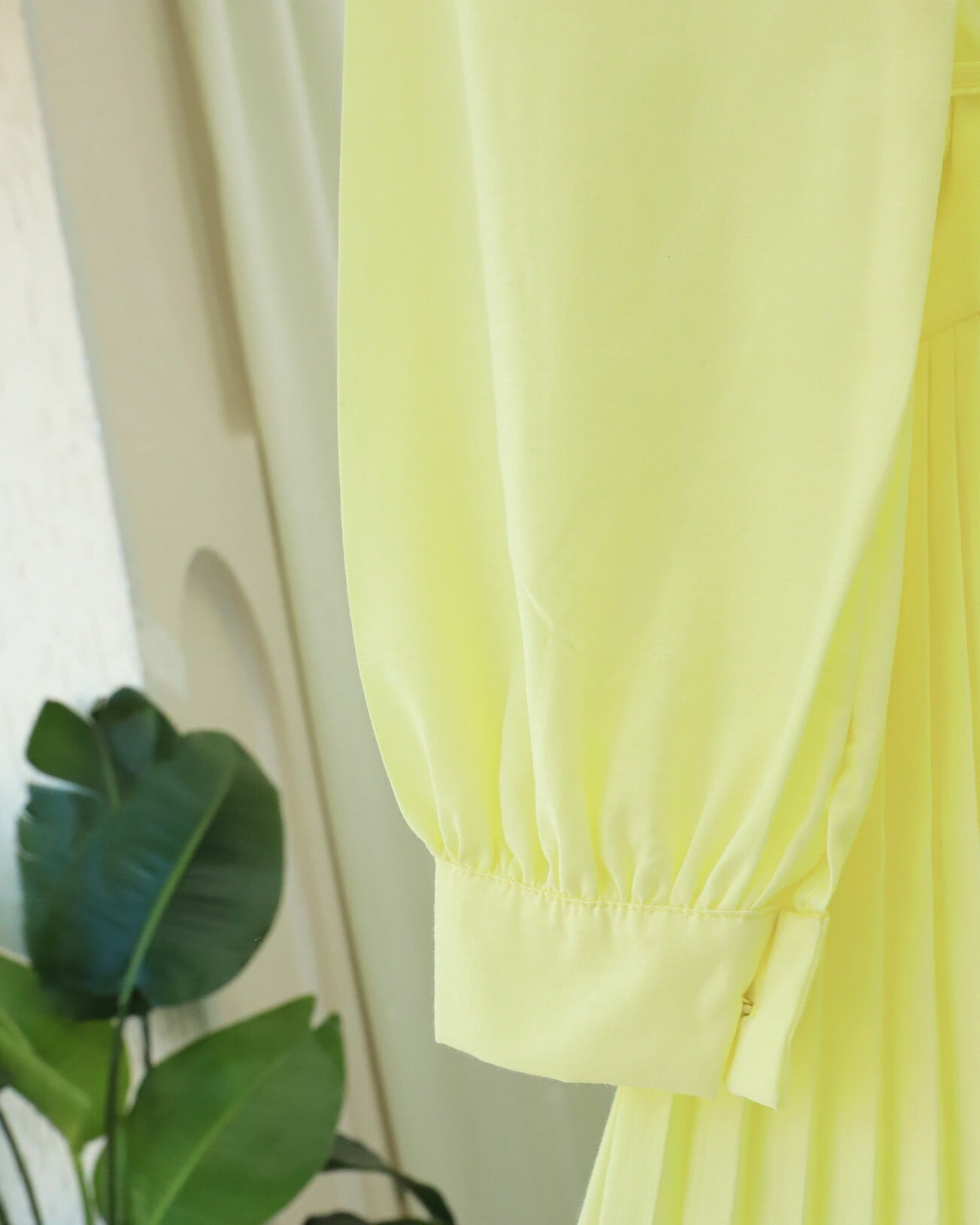 Half Button Tie Waist Pleated Tunic - Light Yellow - Podyumplus - by Peralane - photo 6
