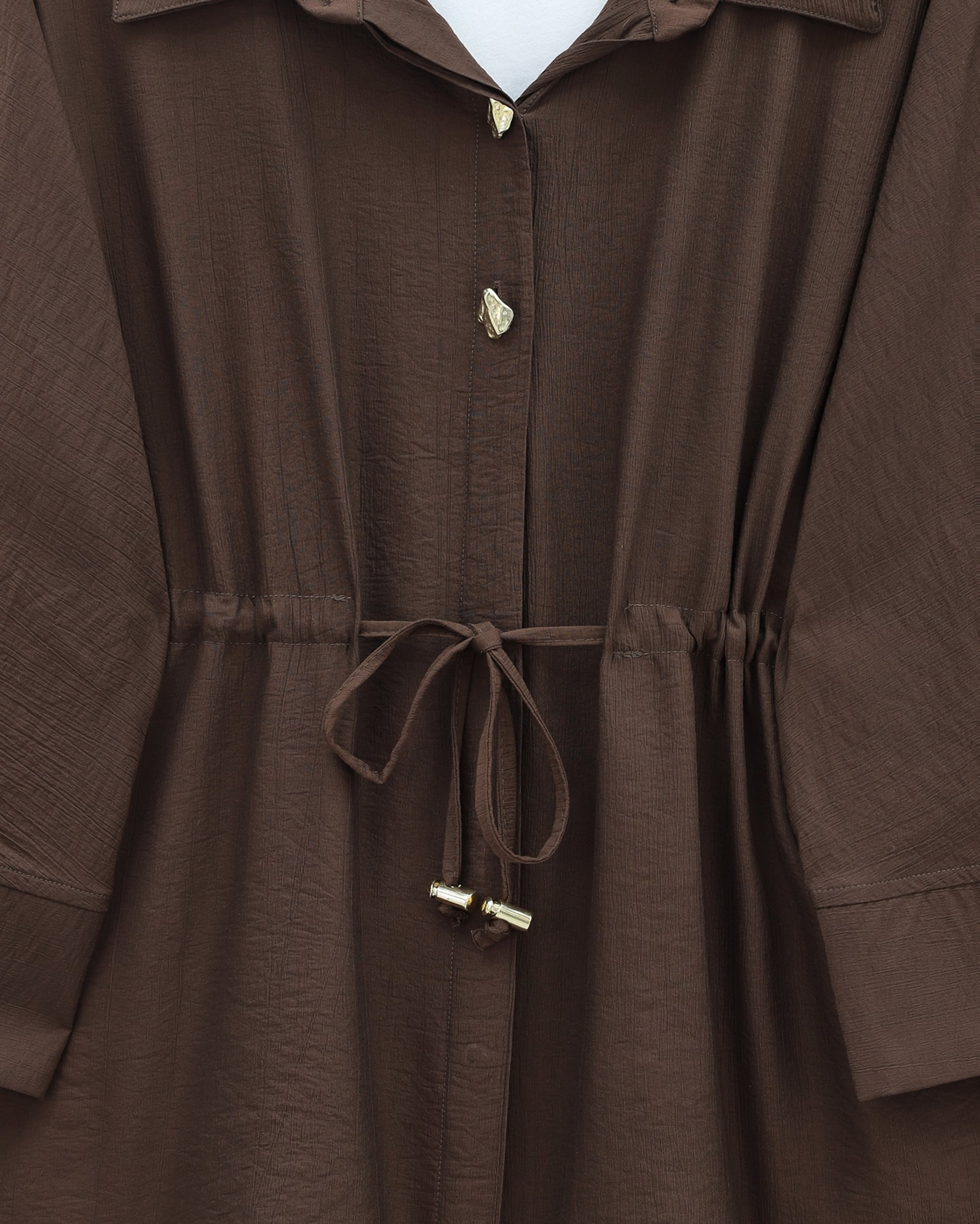 Cotton Crinkle Two-Piece Set with Tunnel Drawstring Waist Trousers - Brown - Podyumplus - by Peralane - photo 7