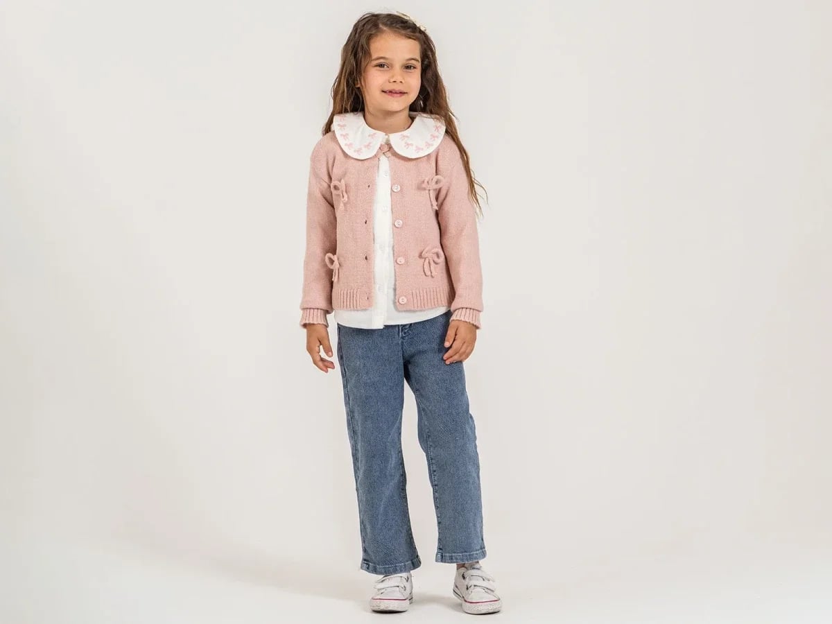 Girls' 3-Piece Knit Cardigan, Shirt and Blazer Suit Set in Dusky Pink - Pampal Kids - by Peralane