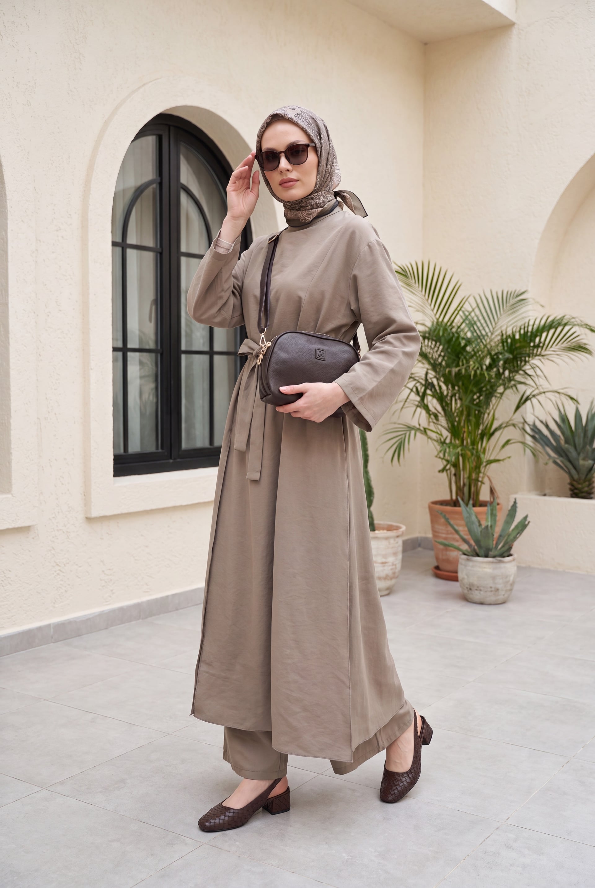 Long Tunic and Pocket Trousers Modal Co-ord Set in Taupe - Podyumplus - by Peralane - photo 9