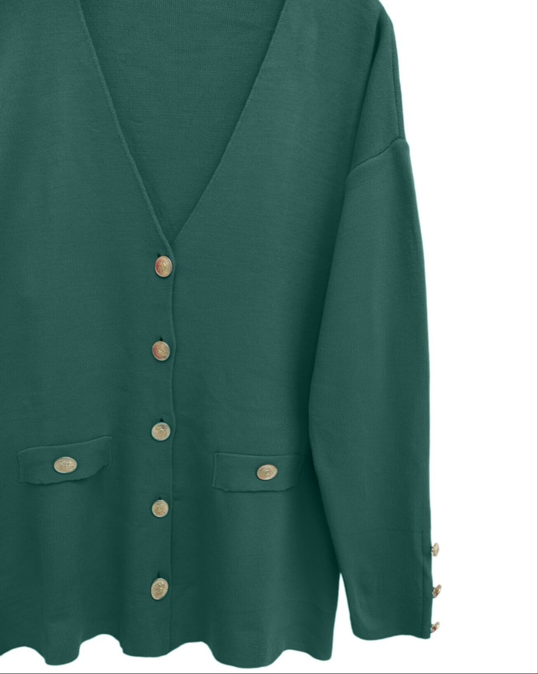 Emerald Green Button-Front V-Neck Knit Cardigan with Embellished Cuffs - Podyumplus - by Peralane - photo 4