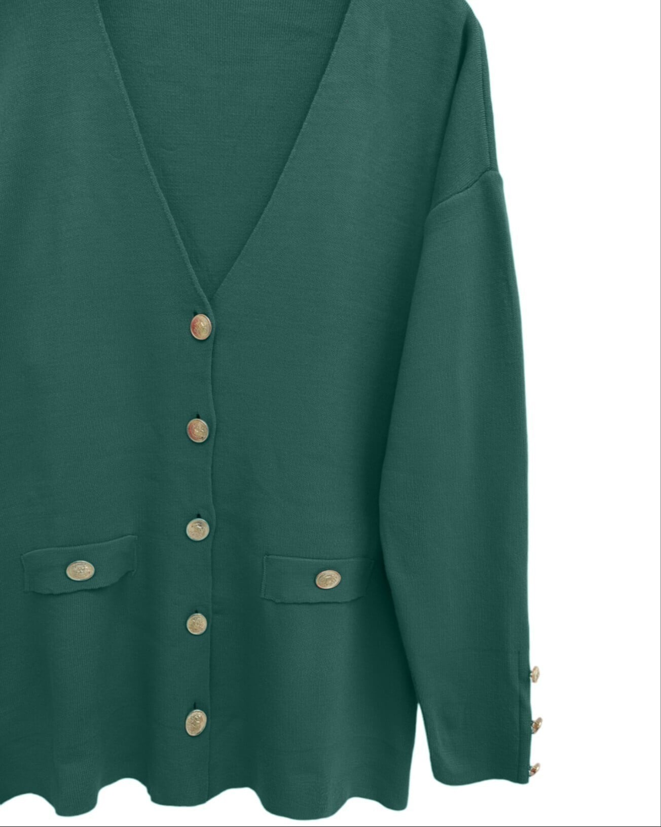 Emerald Green Button-Front V-Neck Knit Cardigan with Embellished Cuffs - Podyumplus - by Peralane - photo 4
