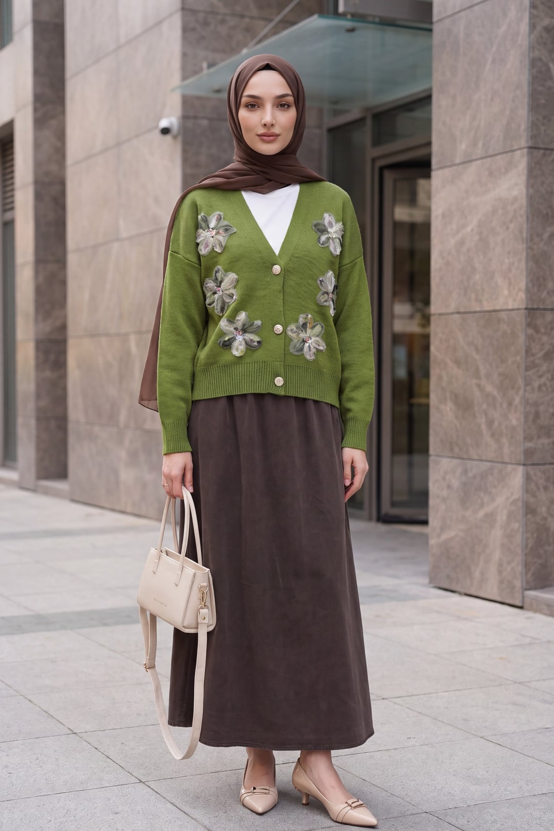 Sequin and Floral Beaded Knit Cardigan - Khaki - Podyumplus - by Peralane - photo 4