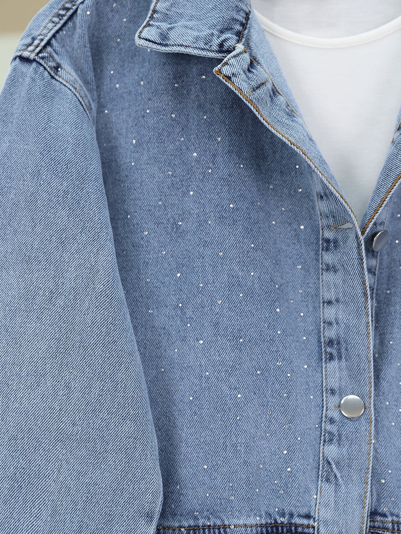 Light Blue Denim Jacket with Rhinestone Details and Flap Pockets - Podyumplus - by Peralane - photo 9