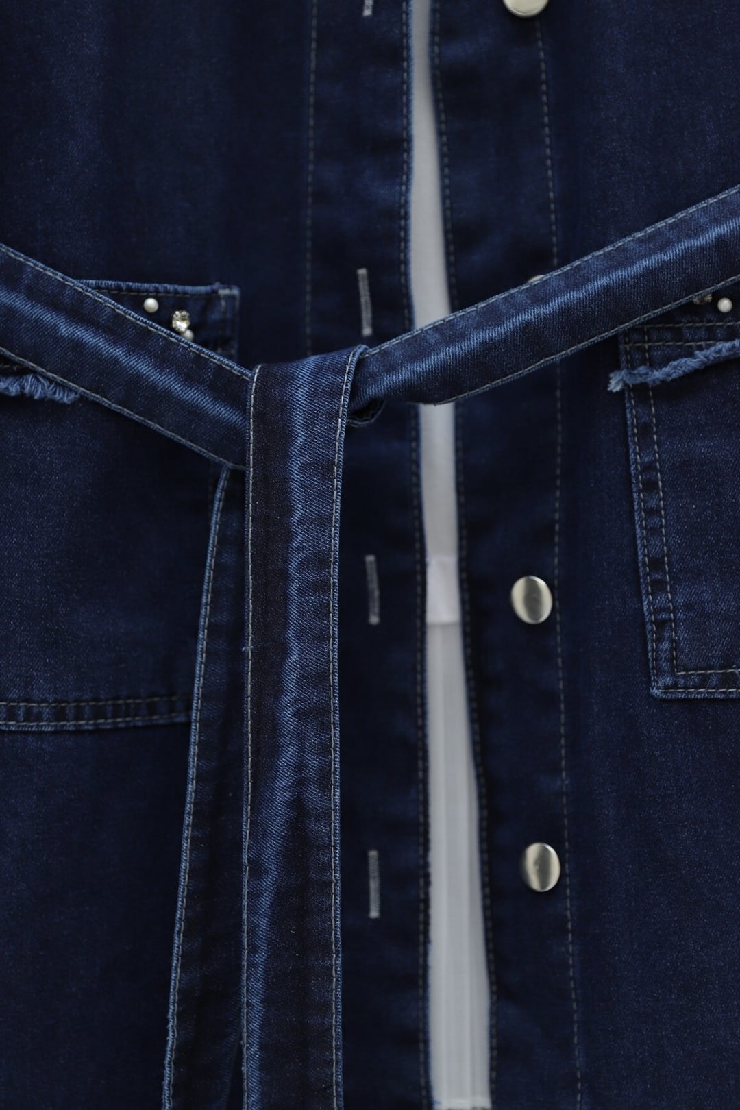 Stone Detail Denim Jacket and Trousers Co-ord Set - Navy - Podyumplus - by Peralane - photo 7