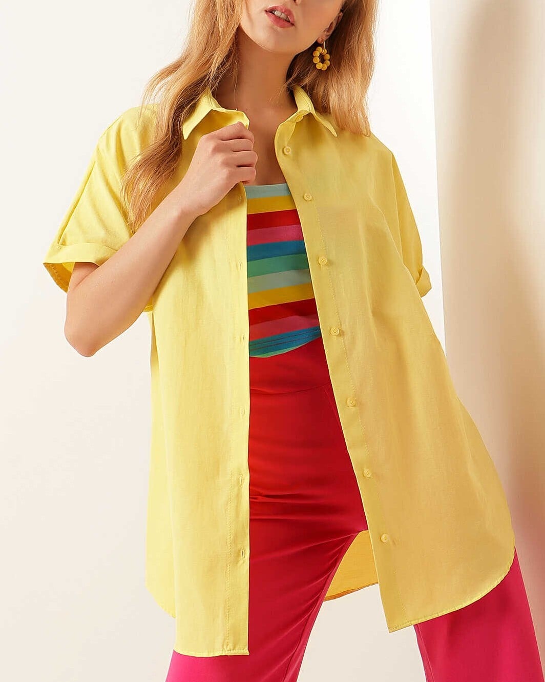 Oversize Short-Sleeve Blouse - Yellow - Bigdart - by Peralane - photo 5