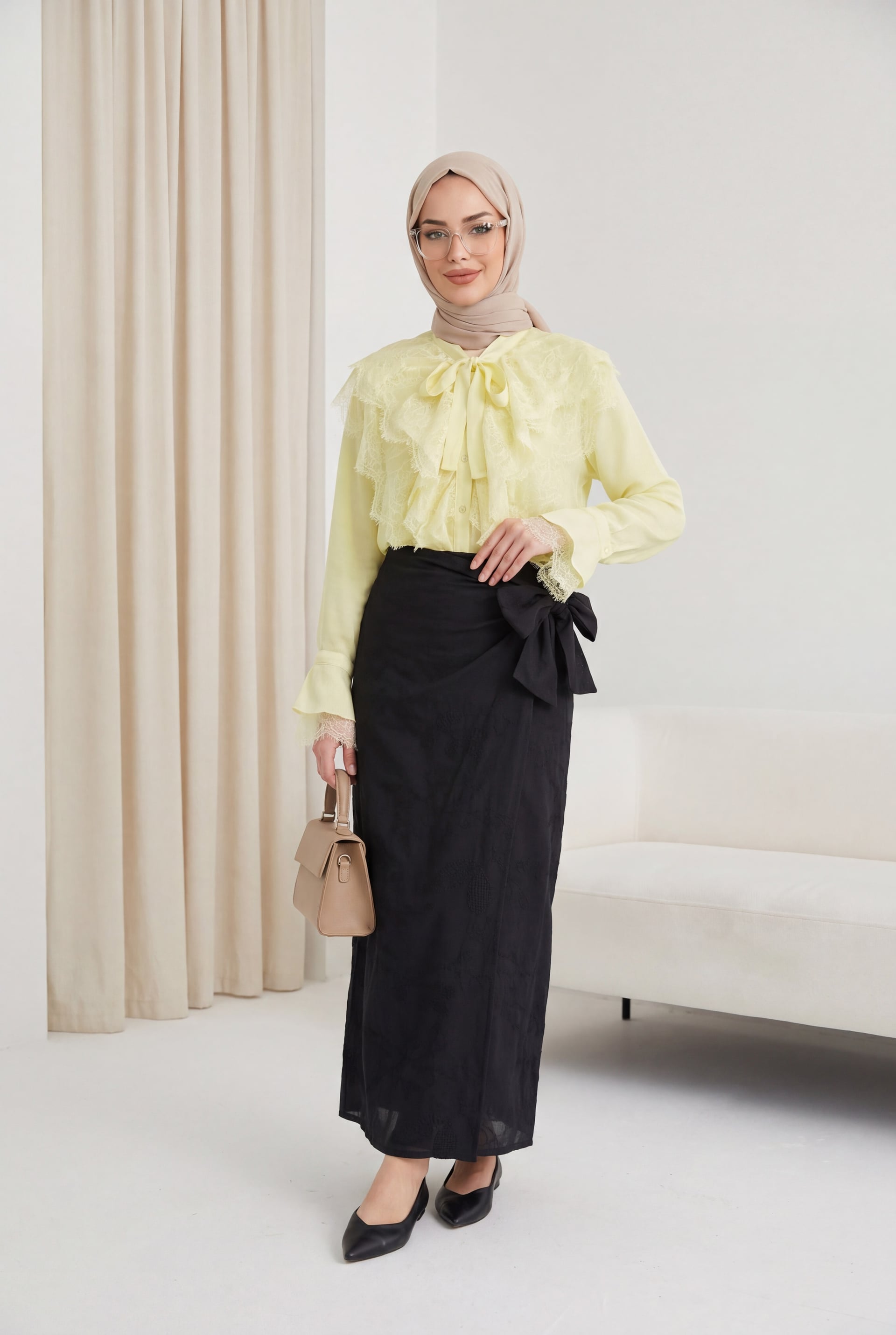 Black Wrap Maxi Skirt with Floral Jacquard Pattern - Podyumplus - by Peralane - photo 2