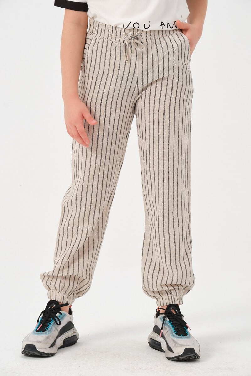 Girls' Striped Jogger Pants with Elasticated Cuffs - Pack of 7 - Jazziee - by Peralane