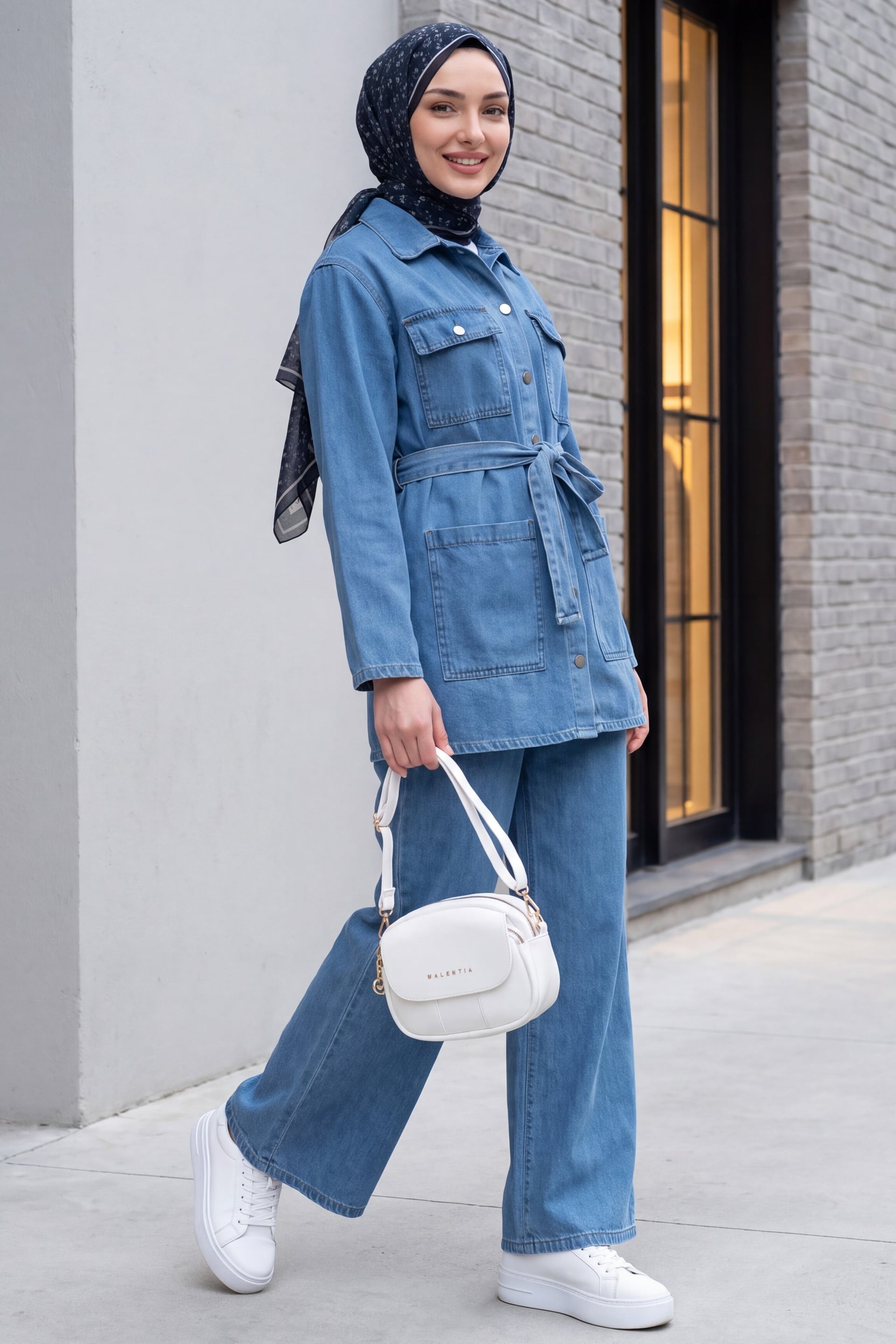 Belted Button-Front Denim Co-ord Set in Ice Blue - Podyumplus - by Peralane - photo 2