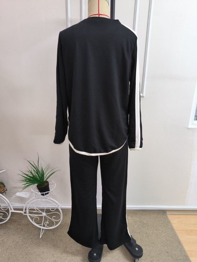 Women's Long Sleeve Crew Neck Striped Detail Viscose Two-Piece Blouse and Trousers Set - Janes - by Peralane - photo 5