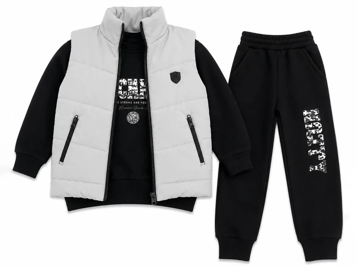 Boys' Printed Tracksuit Set with Vest and Fleece Sweatshirt - CMK - by Peralane