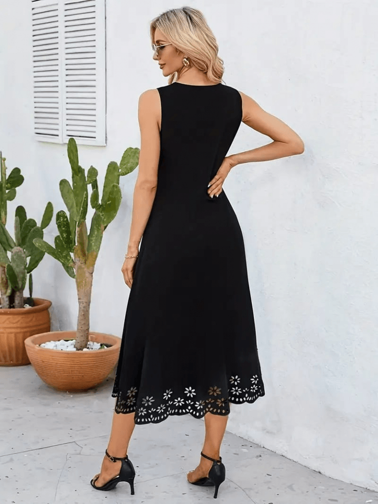 Women's Sleeveless Midi Dress with Laser-Cut Floral Hem - Janes - by Peralane - photo 3