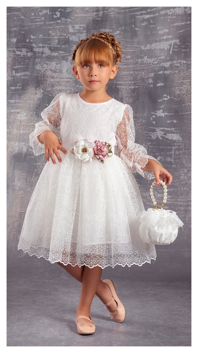 Girl's Lace Dress with Matching Bag - Powder Pink - Tivido - by Peralane
