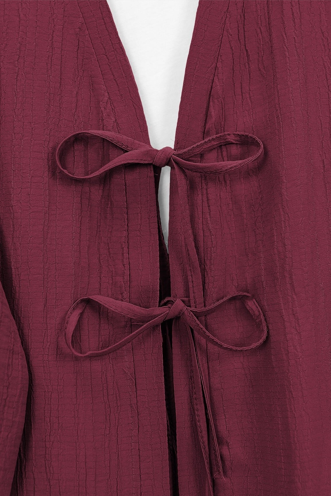 Women's Crinkled Two-Piece Set with Tie-Front Kimono Jacket and Wide-Leg Trousers - Burgundy - Podyumplus - by Peralane - photo 7