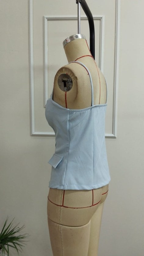 Women's Light Blue Satin Blouse with Button Front and Straps - Janes - by Peralane - photo 5