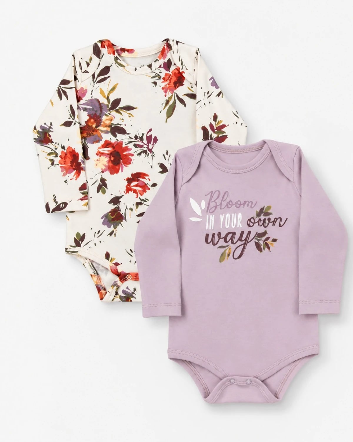 Baby Girl 2-Piece Long-Sleeve Bodysuit Set - Floral Print - 3-18M - Interkidsy - by Peralane