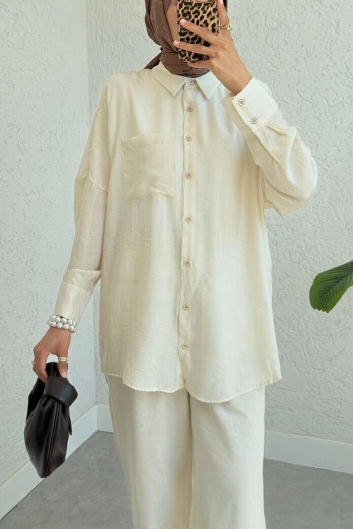 Beige Long Back Casual Shirt with Single Pocket - Podyumplus - by Peralane