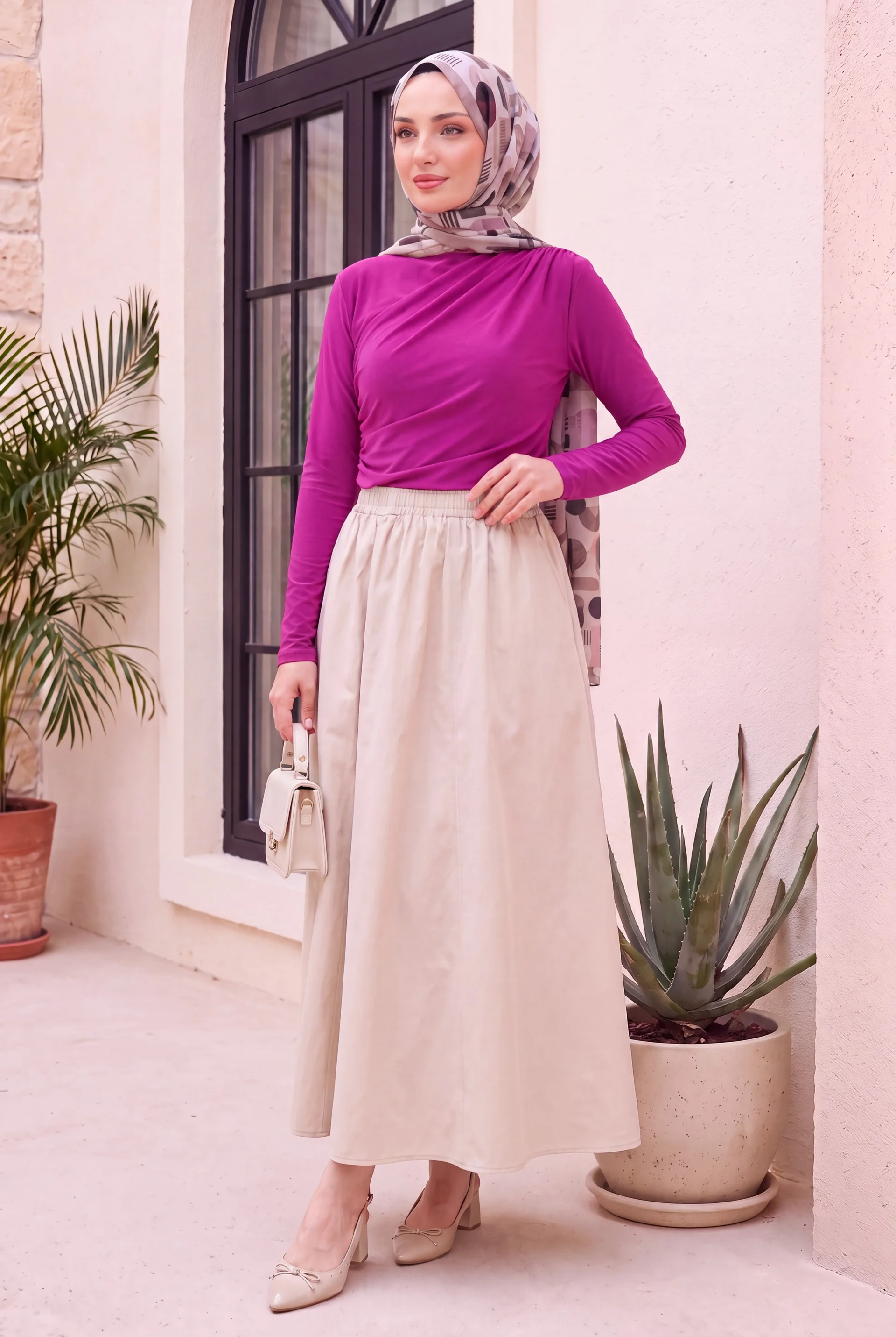 Half Turtleneck Draped Front Blouse - Fuchsia - Podyumplus - by Peralane - photo 4