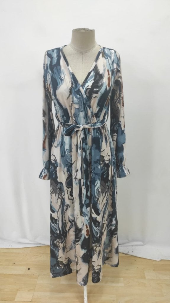 Women's Long-Sleeve Wrap Maxi Dress with Tie Waist and Marbled Print - Janes - by Peralane - photo 6