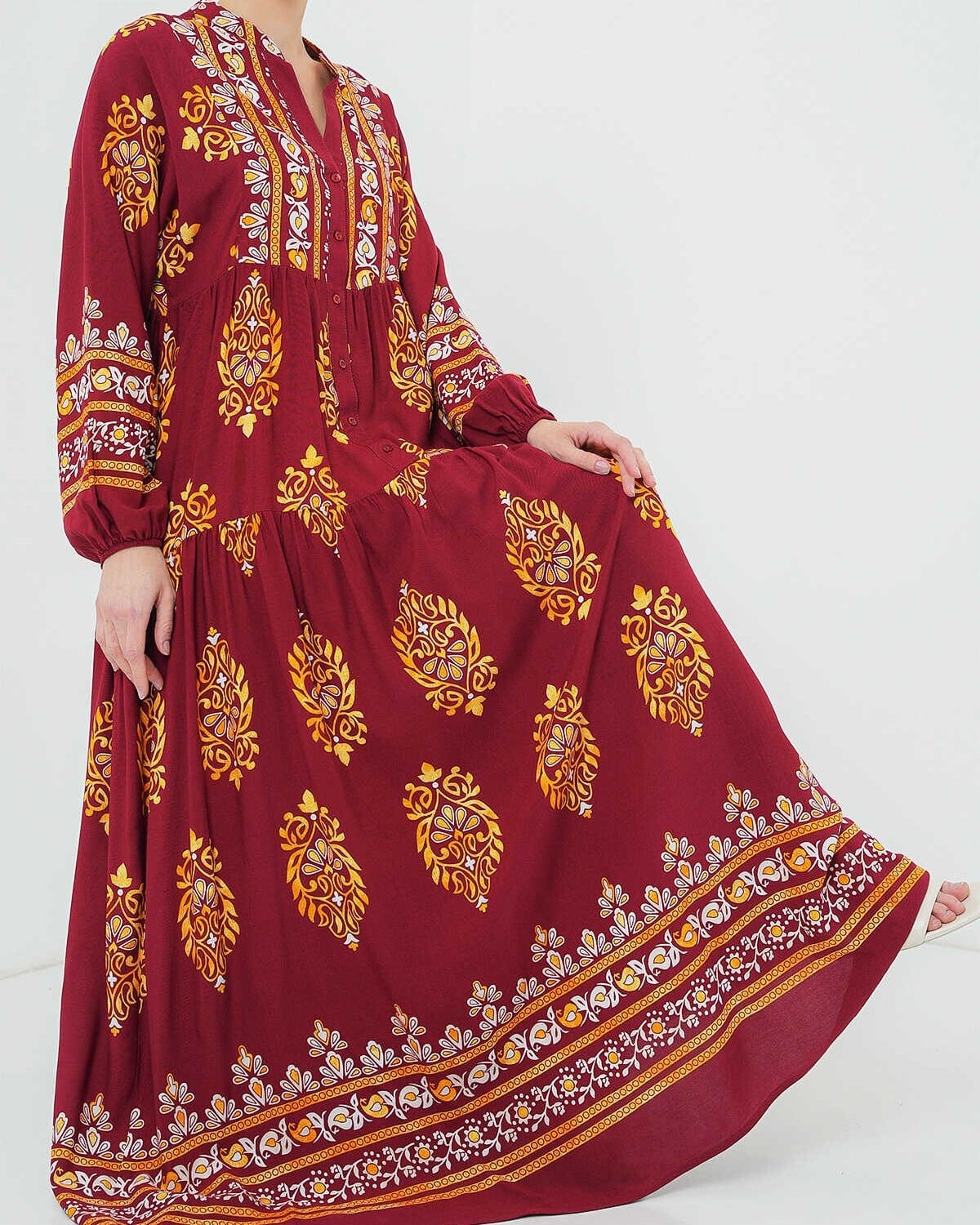 Women's Modest Dress with Authentic Pattern - Wine Red - Bigdart - by Peralane - photo 3