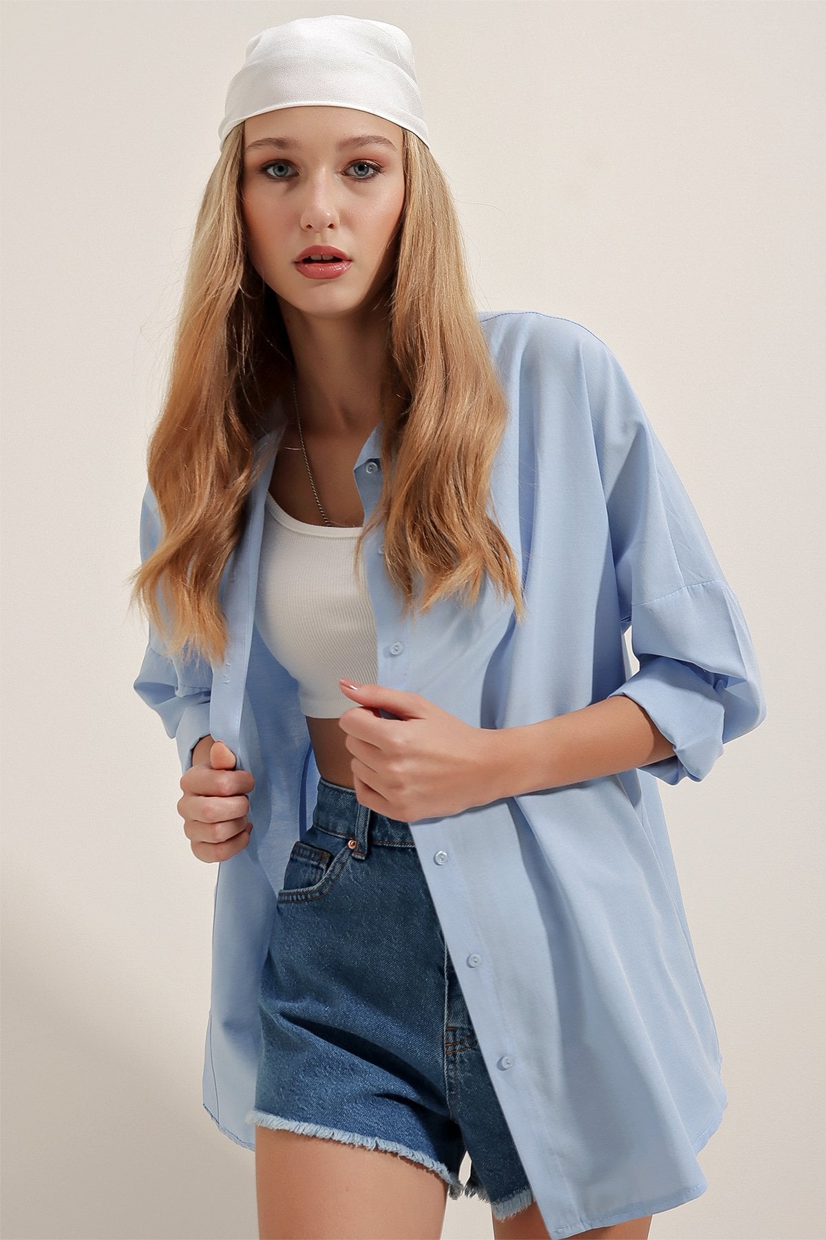 Oversize Long Basic Blouse - Blue - Bigdart - by Peralane - photo 2