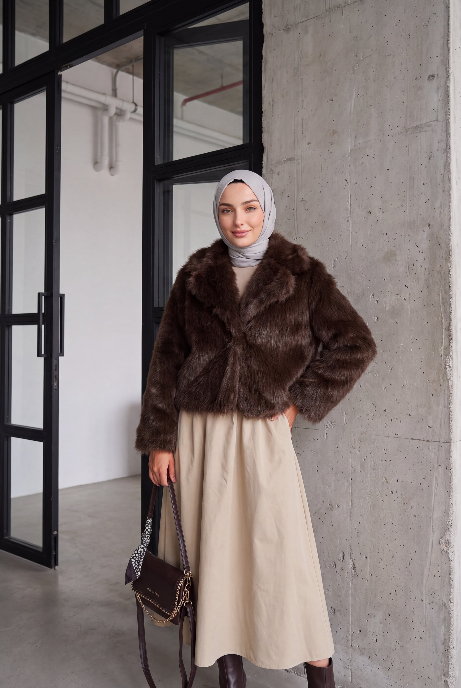 Brown Faux Fur Lapel Collar Jacket - Bigdart - by Peralane - photo 2