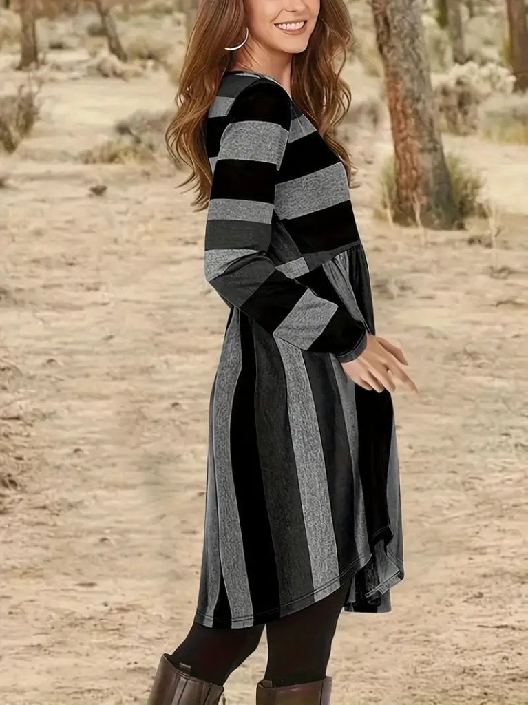 Striped Pattern Long-Sleeve Jersey Mini Dress - Janes - by Peralane - photo 3