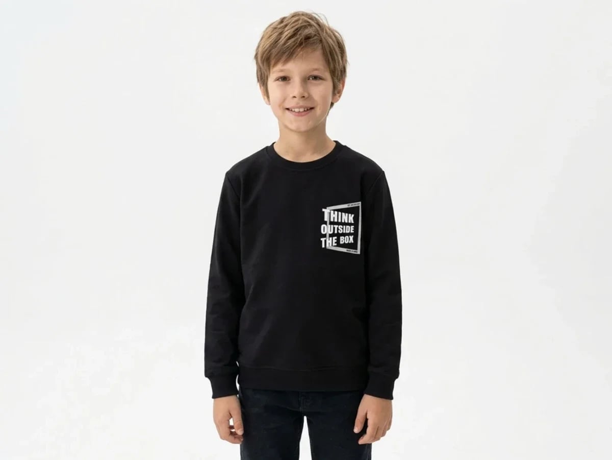 Think Print Brushed 3-Thread Sweatshirt - Black - Tanem Kids - by Peralane