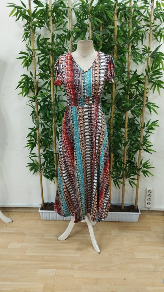 Women's V-Neck Short Sleeve Flutter Sleeve Maxi Dress with Side Slit - Janes - by Peralane - photo 4