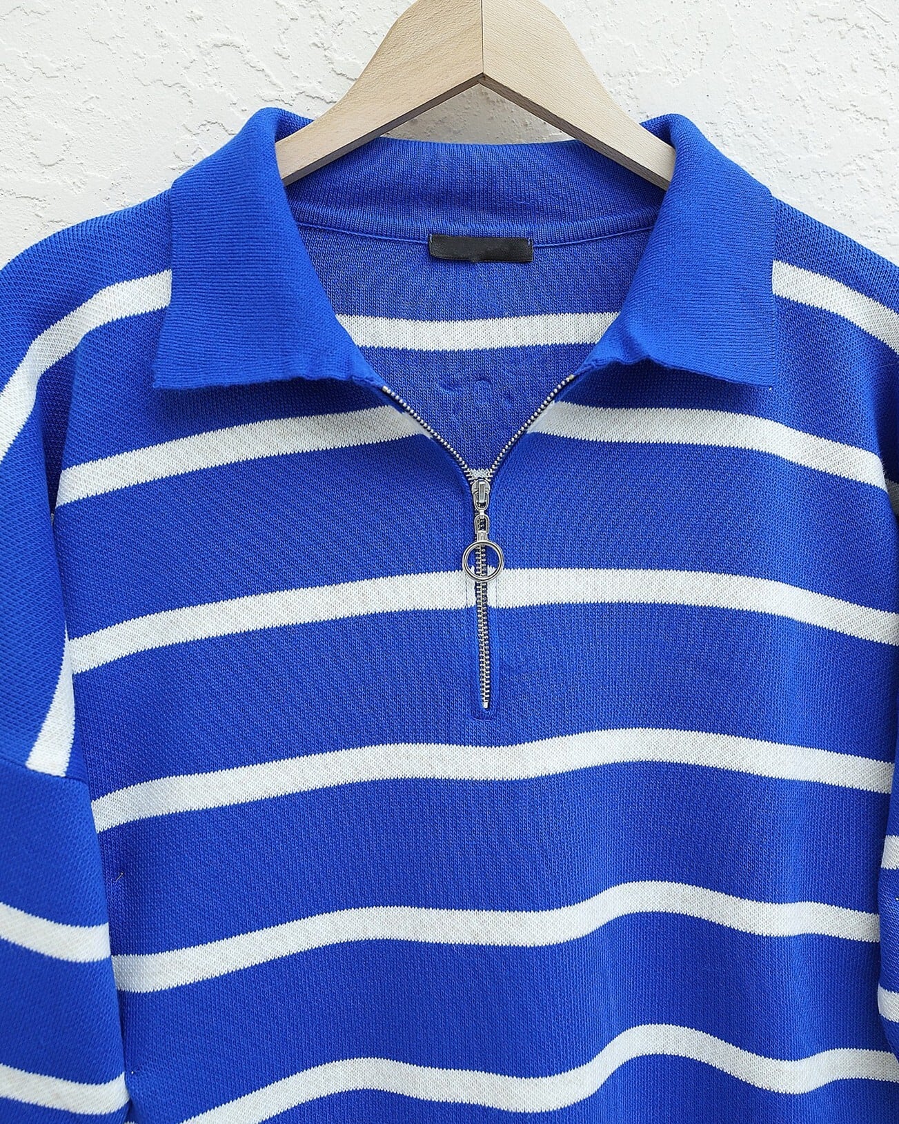 Polo Collar Zip Knit Tunic - Royal Blue with White Stripes - Podyumplus - by Peralane - photo 4