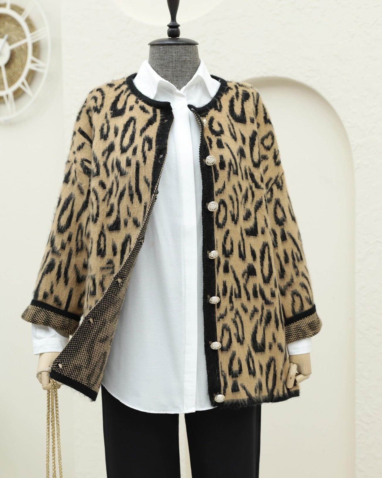 Brushed Leopard Print Soft Knit Cardigan - Mink - Podyumplus - by Peralane - photo 6