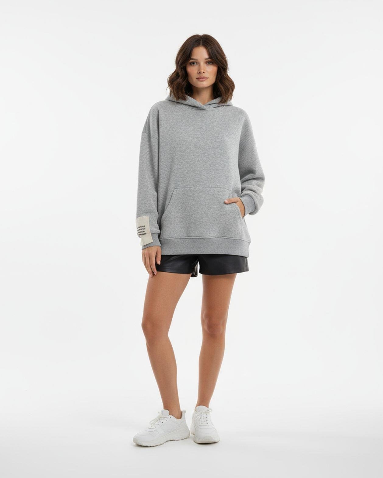 Grey Hooded Sweatshirt with Kangaroo Pocket - Fame - by Peralane