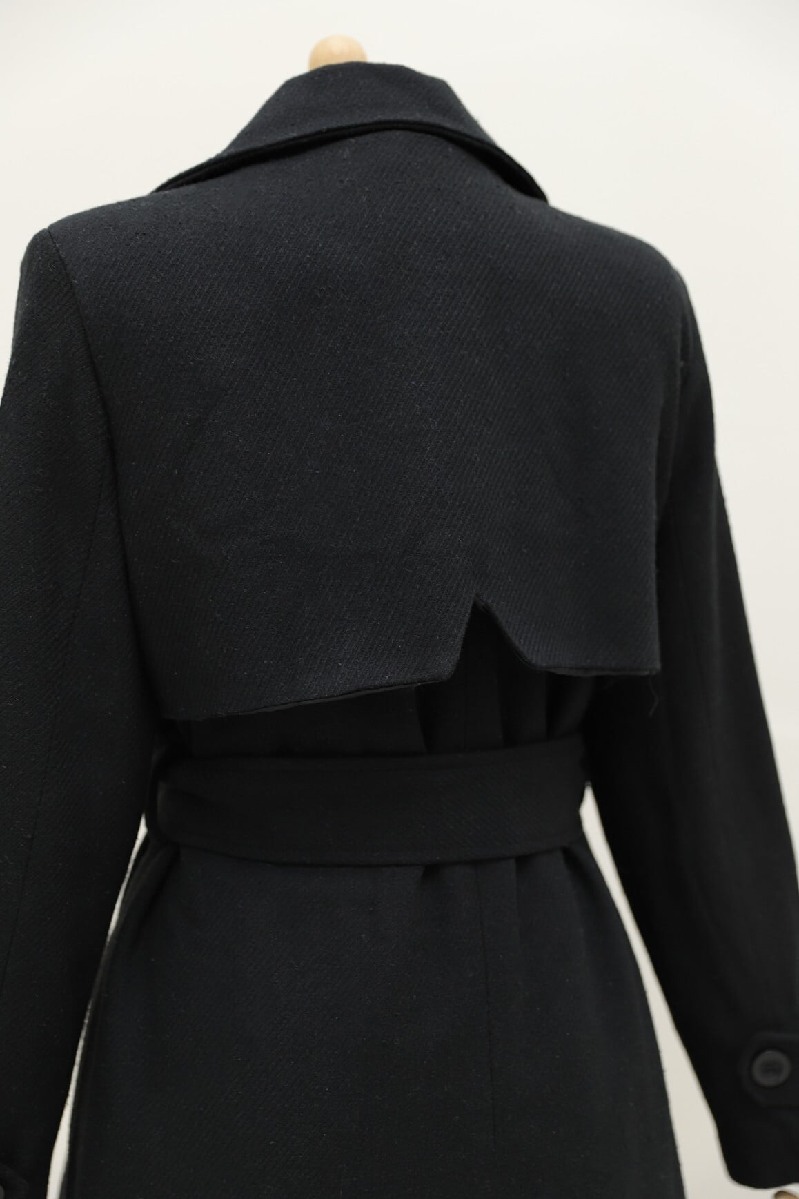 Women's Black Belted Lined Coat with Lapel Collar - Podyumplus - by Peralane - photo 4