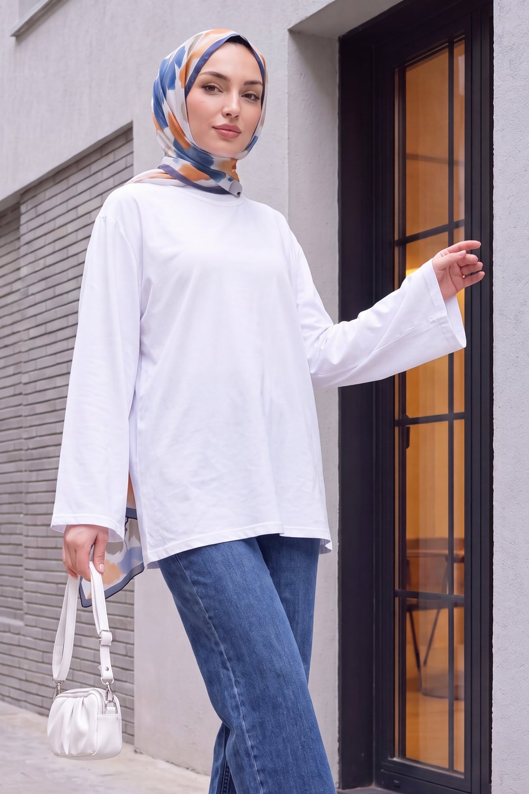 Crew Neck Spanish Sleeve Padded Shoulder Undershirt Blouse - White - Podyumplus - by Peralane