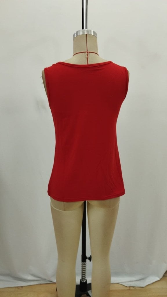 Women's Red V-Neck Sleeveless Blouse with Eyelet Detail and Silver Ring - Janes - by Peralane - photo 5