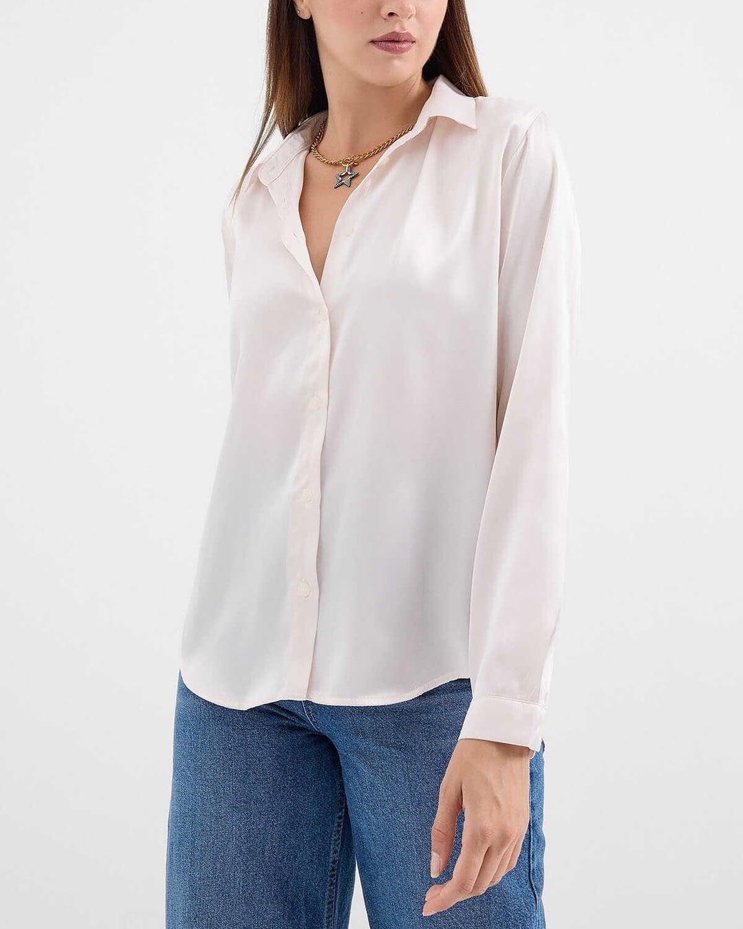 Lightweight Flowing Satin Blouse - Cream - Wholeskop - by Peralane - photo 3